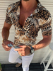 Chemise décontractée pour homme à col rabattu Chemises décontractées à imprimé léopard kaki pour homme