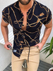 Chemise décontractée pour homme à col rabattu Chemises décontractées imprimées noires pour hommes
