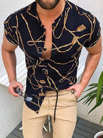 Chemise décontractée pour homme à col rabattu Chemises décontractées imprimées noires pour hommes