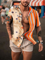 Chemise décontractée pour homme à col rabattu Chemises décontractées pour hommes orange imprimées