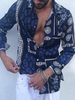 Chemise décontractée pour homme à col rabattu Chemises homme bleu foncé imprimées décontractées
