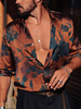 Chemise décontractée pour homme à col rabattu Chemises homme chics imprimées marron foncé