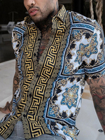 Chemise décontractée pour homme à col rabattu Chemises pour hommes blanches imprimées chic