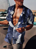 Chemise décontractée pour homme à col rabattu Chemises pour hommes bleues imprimées classiques