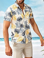 Chemise décontractée pour homme à col rabattu Chemises pour hommes jaunes imprimées décontractées