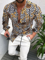Chemise décontractée pour homme à col rabattu Chemises pour hommes noires imprimées