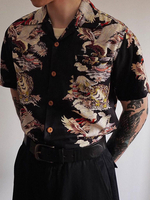 Chemise décontractée pour homme à col rabattu Chemises pour hommes noires imprimées chic