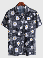 Chemise décontractée pour homme à col rabattu Chemises pour hommes noires imprimées chic