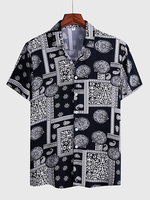 Chemise décontractée pour homme à col rabattu Chemises pour hommes noires imprimées chic