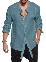 Chemise Décontractée Pour Homme Col Montant Chic Bleu Chemises Homme