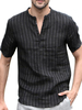 Chemise décontractée pour homme Col montant Chic Stripes Chemises pour hommes noires