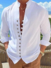 Chemise décontractée pour homme col montant manches longues chemises décontractées en lin pour hommes