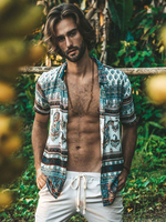 Chemise Décontractée Pour Homme Col Rabattu Chic Imprimé Blanc Chemises Homme
