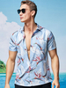 Chemise Décontractée Pour Homme Col Rabattu Chic Imprimé Bleu Ciel Clair Chemises Homme