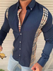 Chemise Décontractée Pour Homme Col Rabattu Chic Plaid Marine Foncé Chemises Homme