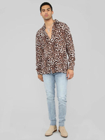 Chemise Décontractée Pour Homme Col Rabattu Classique Imprimé Léopard Café Marron Chemises Homme