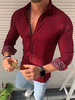 Chemise Décontractée Pour Homme Col Rabattu Rayures Chemises Homme Bordeaux