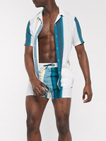Chemise Décontractée Pour Homme Col Rabattu Rayures Teal Chemises Homme