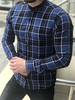 Chemise décontractée pour hommes à col bijou Chemises décontractées à carreaux bleues pour hommes
