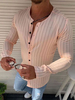 Chemise décontractée pour hommes à col bijou; rayures classiques; chemises pour hommes roses