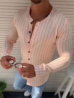 Chemise décontractée pour hommes à col bijou; rayures classiques; chemises pour hommes roses