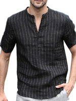 Chemise décontractée pour hommes à col bijou; rayures décontractées; chemises pour hommes noires