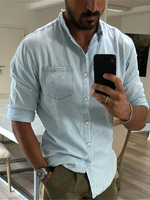 Chemise décontractée pour hommes à col rabattu Chemises classiques bleu ciel clair