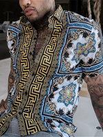 Chemise décontractée pour hommes à col rabattu Chemises décontractées imprimées noires pour hommes