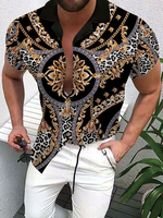 Chemise décontractée pour hommes à col rabattu Chemises décontractées imprimées noires pour hommes