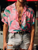 Chemise décontractée pour hommes à col rabattu imprimé chemises homme rose clair