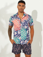 Chemise Décontractée Pour Hommes Chics Imprimés Cyan Hommes Shirts
