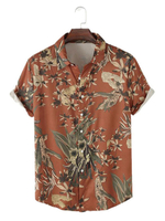 Chemise décontractée pour hommes Col rabattu Imprimé Café Marron Chemises pour hommes