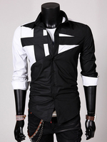 Chemise Décontractée Pour Hommes Col Rabattu Manches Longues Illustrations Décontractées Chemises Noires