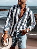 Chemise décontractée pour hommes Col rabattu Manches longues Rayures Bleu profond Chemises dété pour hommes
