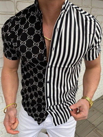 Chemise décontractée pour hommes; col rabattu; rayures chics; chemises pour hommes de couleur fendue