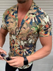 Chemise décontractée verte col rabattu classique imprimé fleuri
