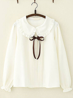 Chemise Douce Lolita À Volants Noeud Papillon Peter Pan Col En Mousseline De Soie Blanche Haut De Lolita Déguisements Halloween