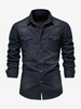 Chemise En Jean Décontractée À Manches Longues Homme Couleur Unie Coupe Cintrée