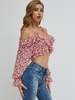 Chemise Femme Frou Polyester Sans Bretelles Bohème Imprimé Floral Manches Longues Top Shalter Shirt