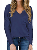 Chemise femme manches longues col en V T-shirts en polyester noir avec poche décontractée