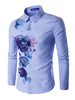 Chemise homme Chemise à manches longues en coton imprimé bleu clair
