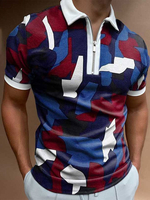 Chemise Hommes Polo Collier De Coupe courte À Manches courtes Zipper Fit Bleu Polo Shirts
