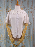 Chemise lolita à manches courtes en mousseline de soie blanche à col roulé et col chemisier Sweet Lolita Déguisements Halloween