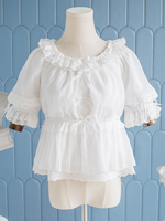 Chemise Lolita Mignonne Top Blanche À Manches Longues À Volants