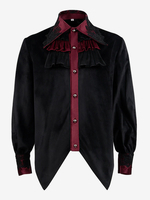 Chemise Noir Vintage Gothique Top Rétro Volants Dentelle Manches Longues Polyester Fibre Rétro Costumes Pour Homme