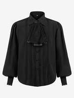 Chemise Noir Vintage Top Renaissance Polyester Dentelle Manches Longues Rétro Costumes Pour Homme Déguisement Vintage
