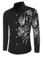 Chemise noire à manches longues en coton imprimé à manches longues