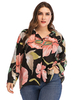 Chemise noire grande taille pour femmes motif imprimé floral col rabattu boutons à manches longues chemise surdimensionnée dété en Polyester