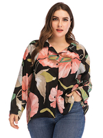 Chemise noire grande taille pour femmes motif imprimé floral col rabattu boutons à manches longues chemise surdimensionnée dété en Polyester