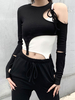 Chemise noire pour femme; gilet blanc; ensemble 2 pièces; haut gothique en coton